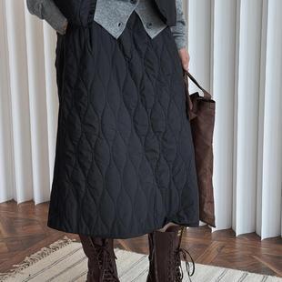 ManMans复古A字绗缝夹棉半身裙秋冬新款 日系舒适保暖宽松长裙女