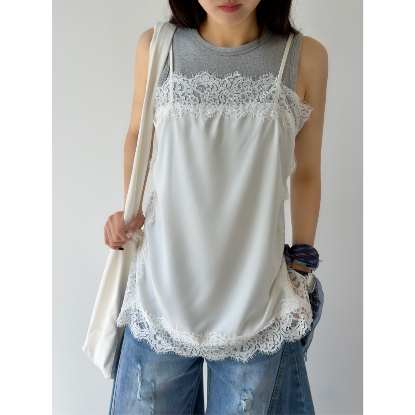ManMans蕾丝钩花吊带背心春夏新款法式温柔浪漫风精致显瘦上衣女