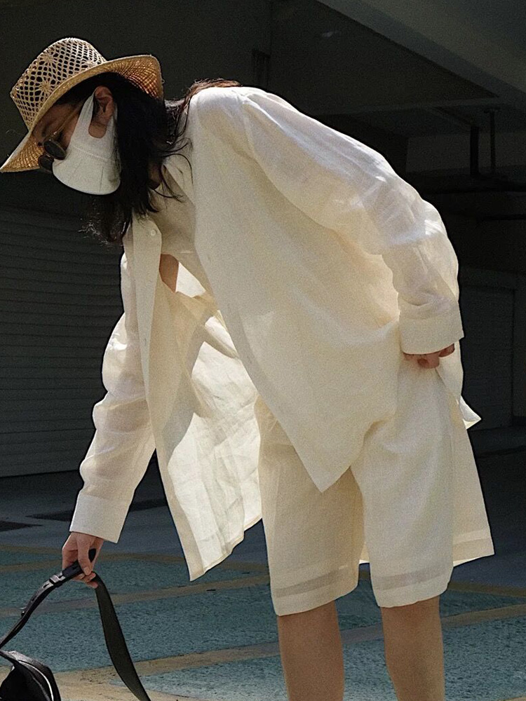 亚麻立领防晒衬衫女夏天薄款韩版宽松休闲夏季透气上衣外套高端