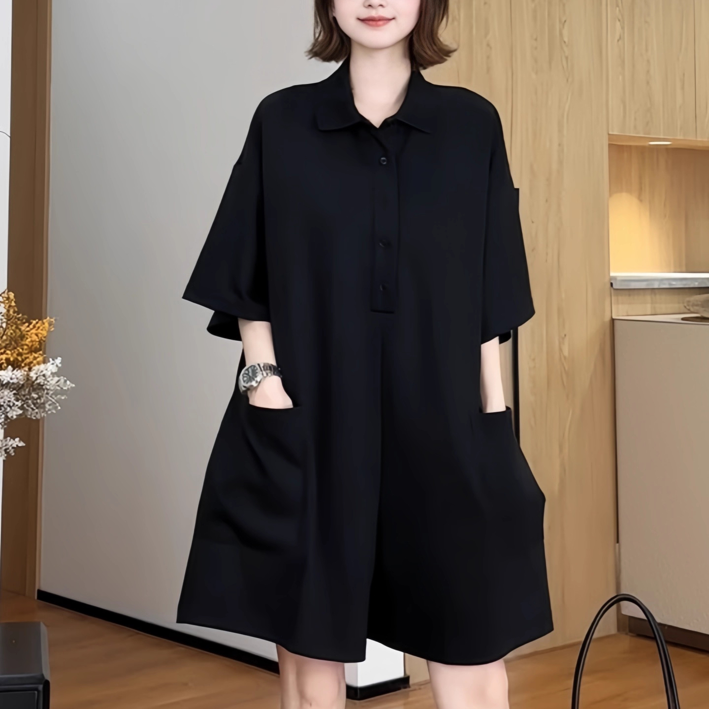 纯色显瘦宽松连衣裙2025夏季大码胖MM气质百搭显瘦中长款衬衫裙女