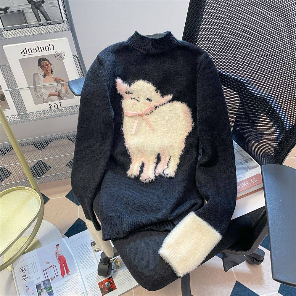 韩版辣妹紧身短款黑色毛衣女高级感圆领修身春秋冬内搭打底针织衫