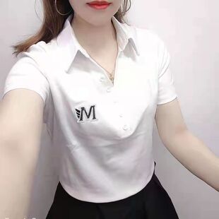 t恤女2023新款夏季休闲小众polo领韩版时尚百搭显瘦女装短袖上衣
