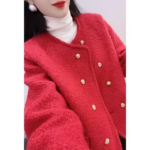 小香风粗花呢外套女短款2025秋冬新款韩版宽松保暖颗呢子毛毛大衣