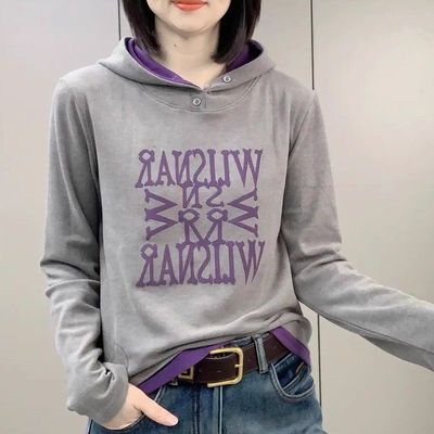 双面德绒连帽卫衣女2025秋冬款加厚保暖时尚百搭字母印花显瘦上衣