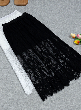 蕾丝半身裙女2025新款韩版春秋a字高腰百搭网纱中长款仙女裙子潮