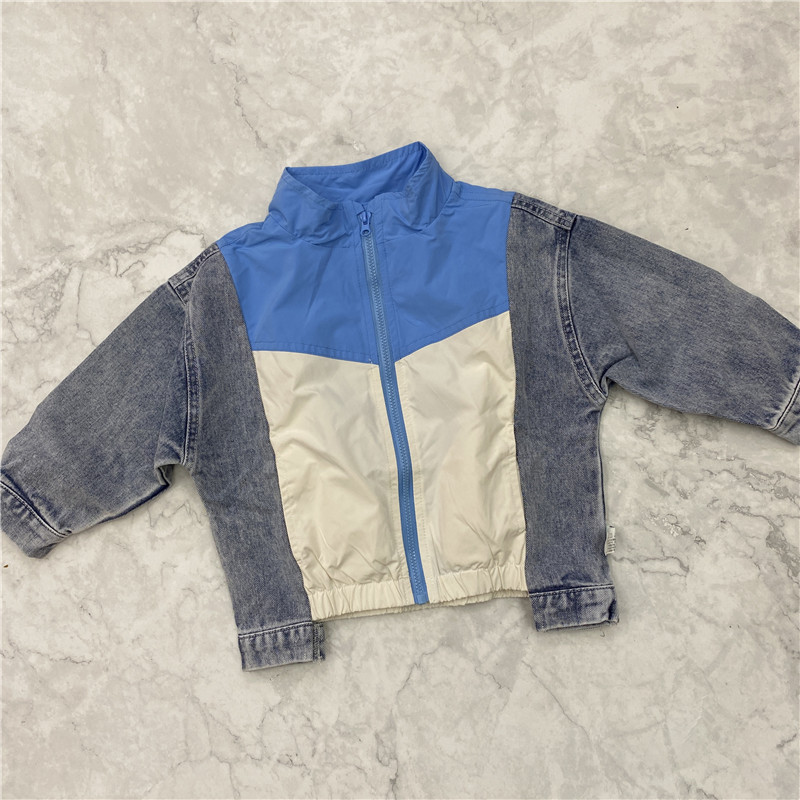 春秋款中小童男童潮帅气牛仔拼接薄款外套百搭休闲宽松80-120短款