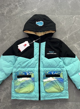 有吊牌110-160冬款羽绒服加厚保暖外套国风款儿童加厚连帽撞色拼