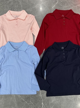 外贸元单欧美女童拉架棉弹力长袖秋衣打底衫Polo领百搭洋气中大童