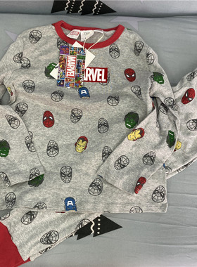 Z家元男童精梳棉长袖秋衣家居服套装漫威英雄圆领睡衣套装卡通软