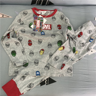 Z家元男童精梳棉长袖秋衣家居服套装漫威英雄圆领睡衣套装卡通软
