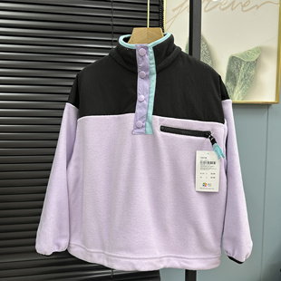 122-164外贸欧美女童多巴胺时尚百搭休闲宽松摇粒绒卫衣外半高领
