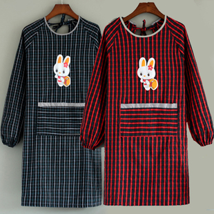 纯棉围裙女家用厨房做饭罩衣长袖 衣服干活外套反穿衣男工作服透气