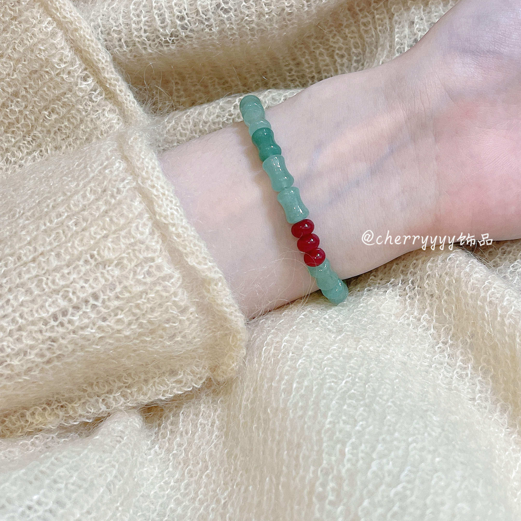 朱砂痣~新中式竹节东陵绿手链女手作串珠国风小众天然石古风手串