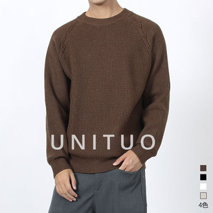 新款轻奢复古老钱风男士圆领针织衫菠萝纹毛衣休闲高级感百搭上衣