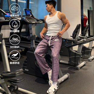 Satjdm美式 原创格纹直筒户外休闲登山篮球健身跑步秋冬 训练长裤