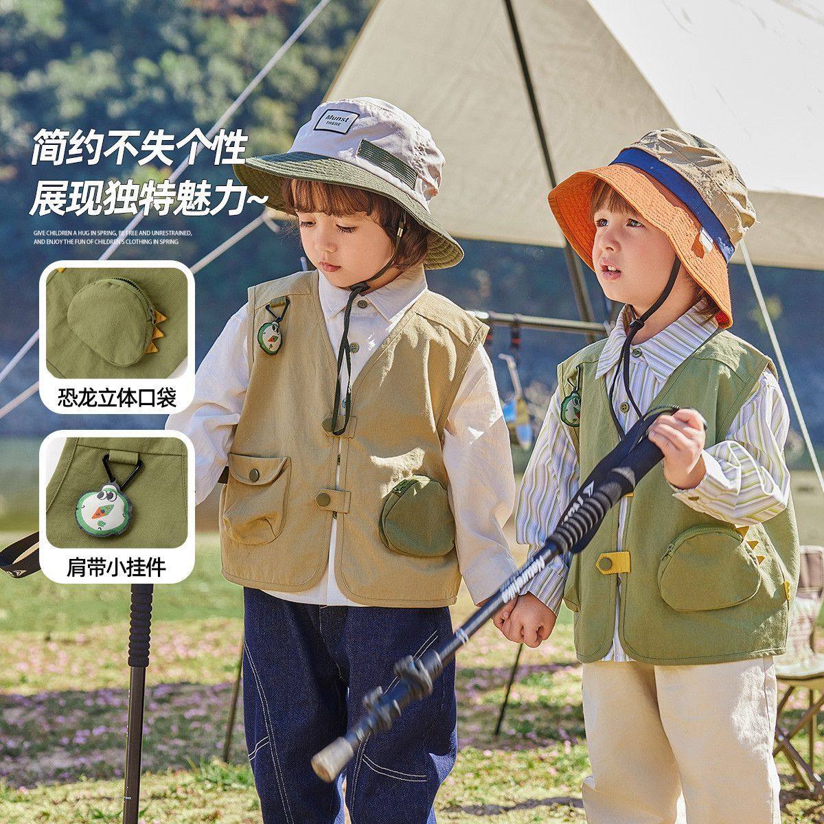 嘟嘟家儿童马甲男童春秋户外背心女童2026薄款工装宝宝春季衣服潮