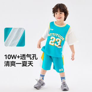 嘟嘟家儿童套装夏款男童篮球服女童运动服透气网眼宝宝快干两件套