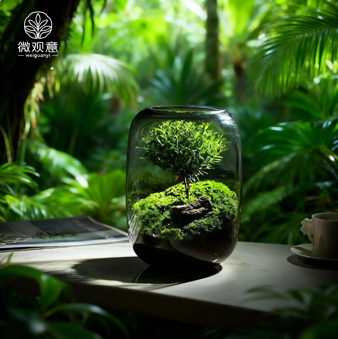 桌面创意微景观绿植diy摆件礼物客厅办公室夜灯苔藓盆栽植物盆景