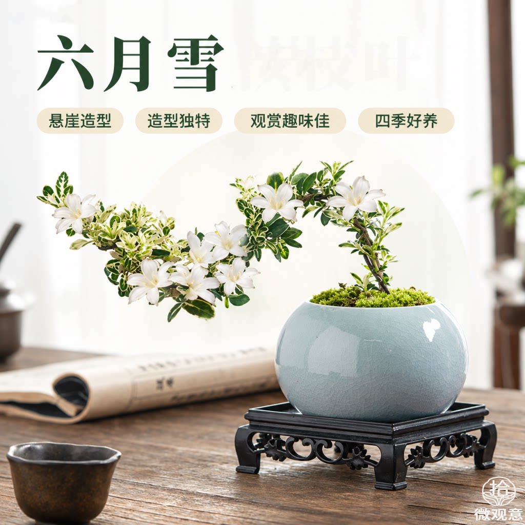 悬崖红花茶桌禅意室内窗台小绿植