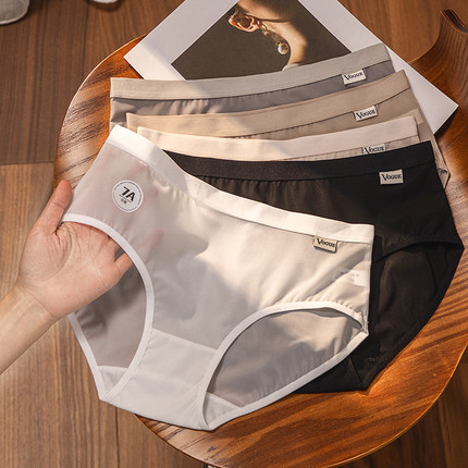 7A抑菌无痕内裤女全棉加长裆中腰2024新款网纱性感三角裤夏季薄款