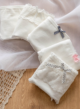 5条白色内裤女纯棉档日系中腰少女学生蕾丝大码透气无痕三角裤头