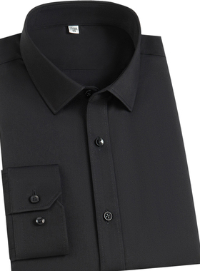 佤诺高级感DP全棉抗皱纯黑色男士商务正装长袖衬衫蓝色职业工装新