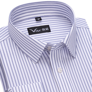 针织正装 var高级感抗皱弹性商务蓝色条纹男士 长袖 衬衫 工作服新款