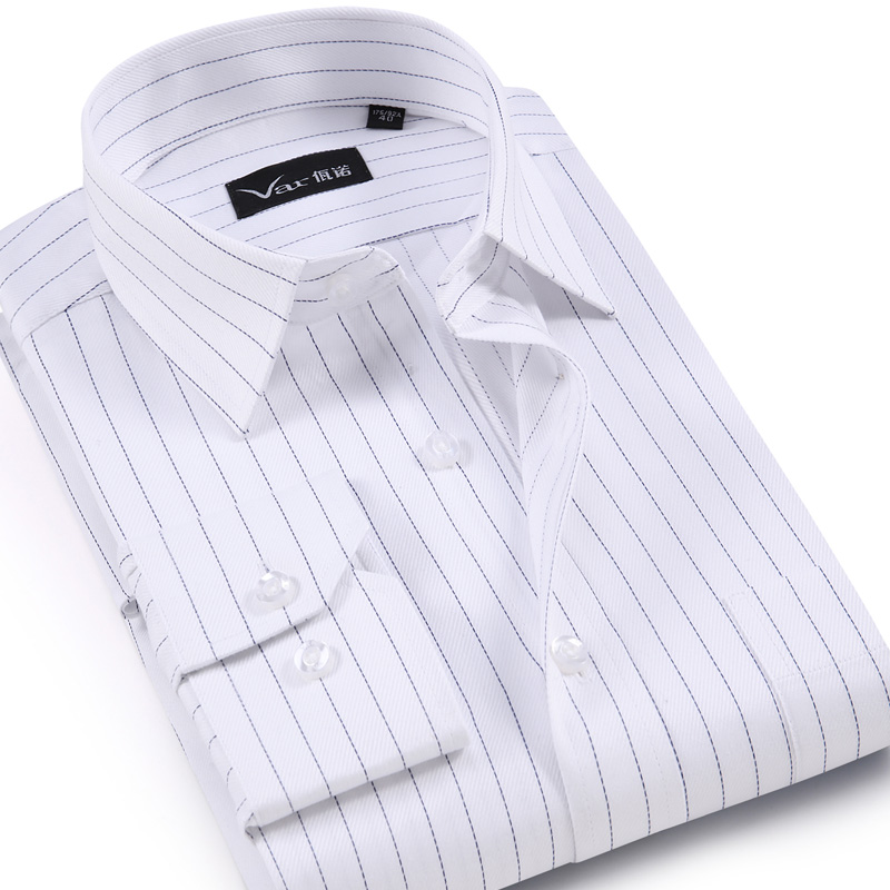 高品质全棉正装宽条纹长袖衬衫
