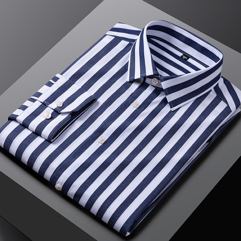 2026年流行款全棉免烫商务衬衫宽大条纹长袖休闲中青年长袖四季款