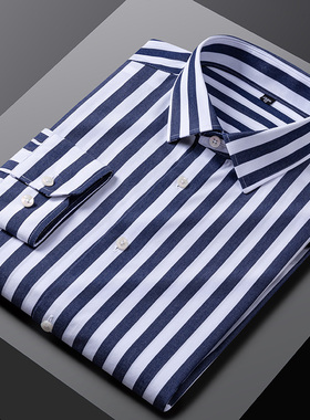 2025年流行款全棉免烫商务衬衫宽大条纹长袖休闲中青年长袖四季款
