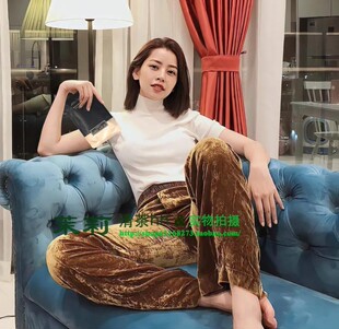 春秋装新款真丝丝绒休闲裤长裤垂感宽松高腰桑蚕丝阔腿裤女裤子