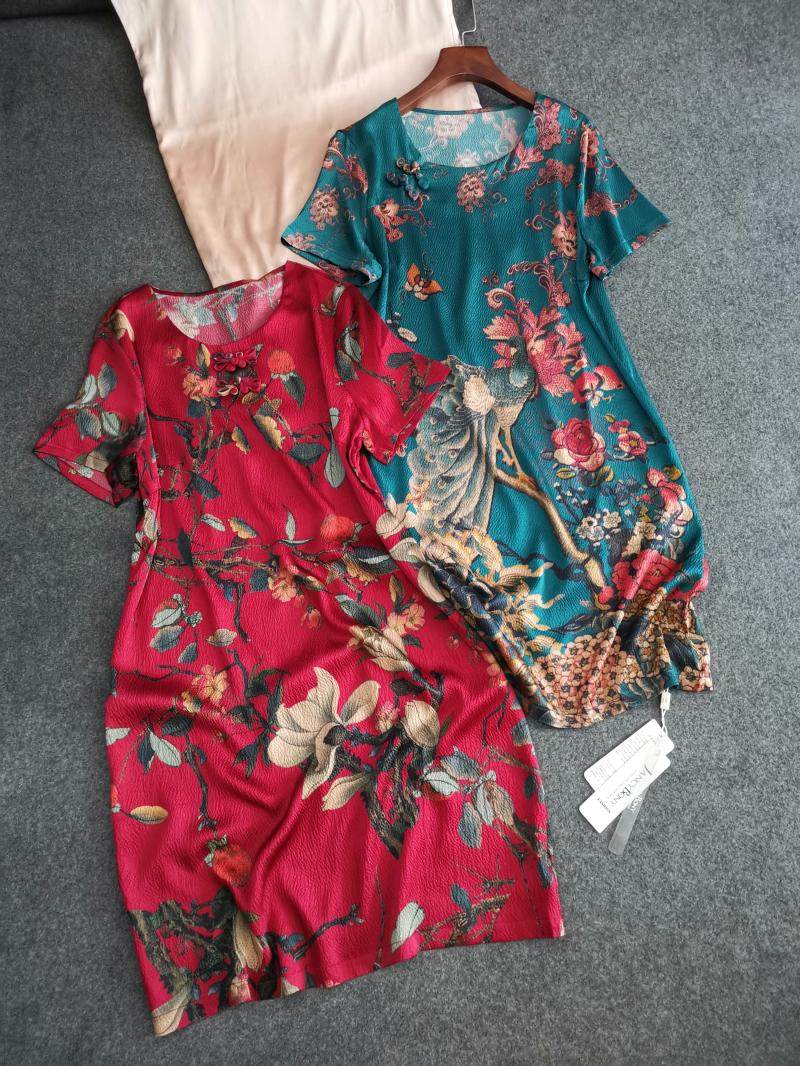 新款女装夏季中式民族风盘扣汉服真丝桑蚕丝改良版旗袍连衣裙子