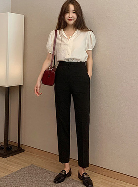西装裤女春夏秋九分休闲小脚中高腰工装萝卜裤宽松直筒显瘦烟管裤