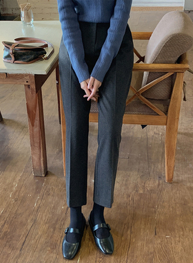 毛呢裤女秋冬九分高腰直筒裤加厚小脚西装裤职业宽松休闲烟管裤子