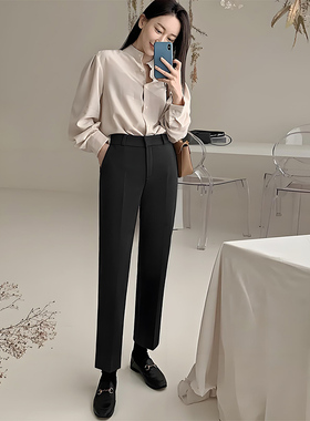 秋冬加绒西装裤女九分高腰直筒西裤职业休闲加厚小个子烟管裤子