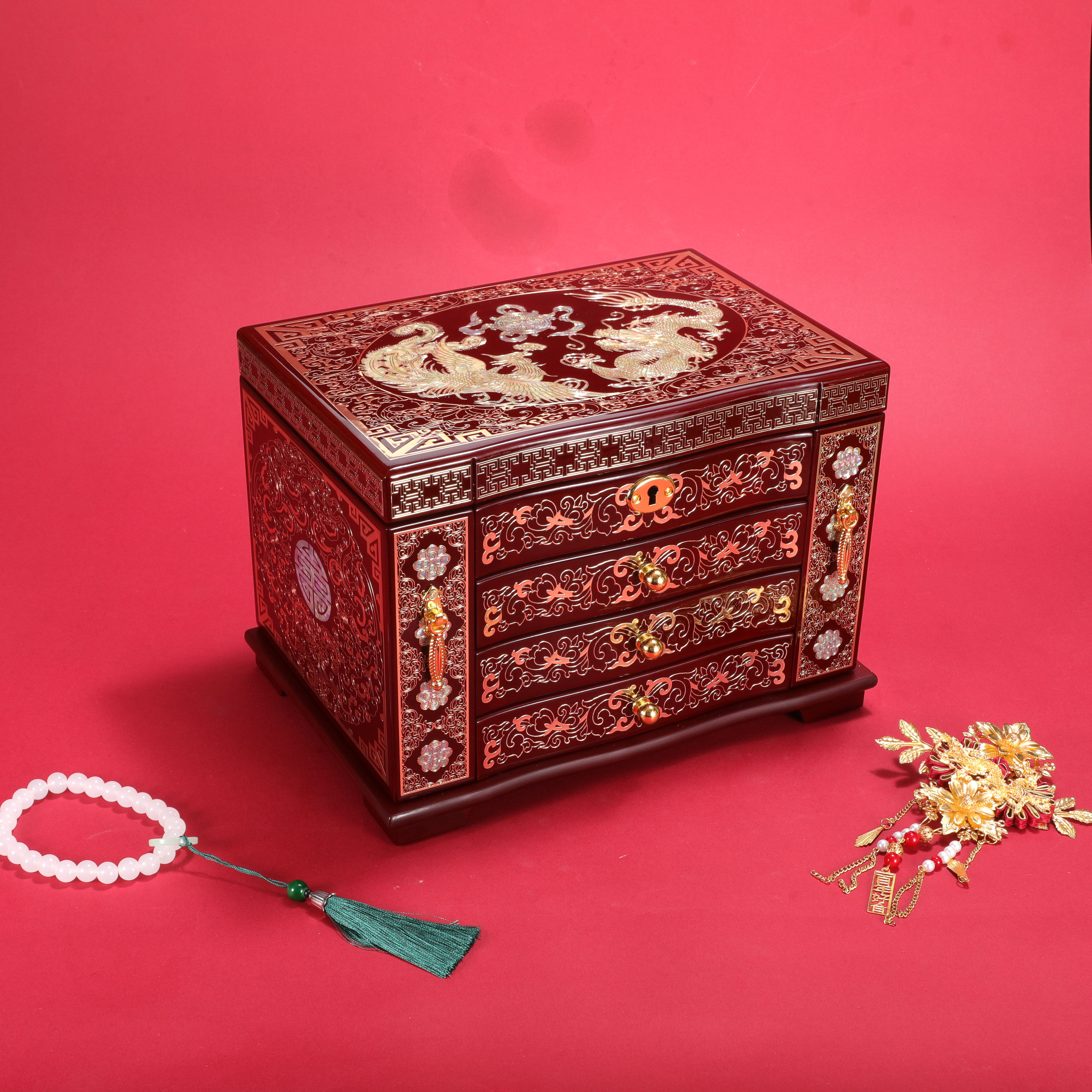 平遥推光漆器螺钿镶嵌首饰盒结婚高档精致梳妆盒大容量首饰箱妆奁,饰品/流行首饰/时尚饰品新,首饰盒,淘宝优惠券,粉丝福利购,淘宝优惠卷