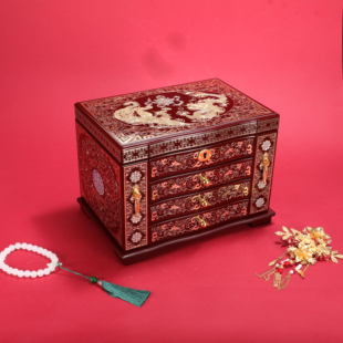 平遥推光漆器螺钿镶嵌首饰盒结婚高档精致梳妆盒大容量首饰箱妆奁