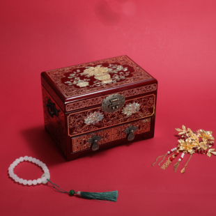 平遥漆器首饰盒铜丝螺钿镶嵌非遗精致大容量多层饰品盒结婚陪嫁箱