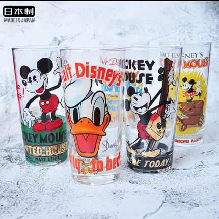 日本进口ADERIA石塚硝子杯子彩色卡通果汁大容量迪士尼复古玻璃杯