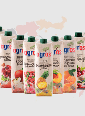希腊原装进口agros莱果仕果汁饮料鲜果饮品橙汁桃苹果石榴汁1L