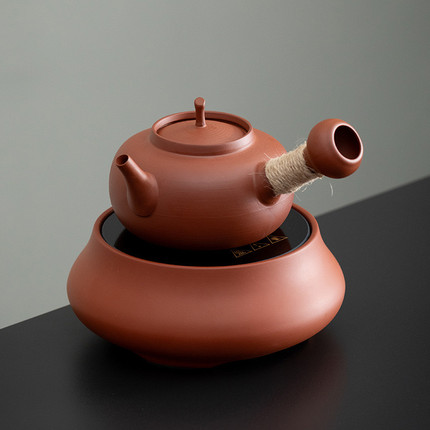 潮州薄胎红泥砂铫壶电热炉手工侧把煮茶器功夫家用烧水电陶炉套装