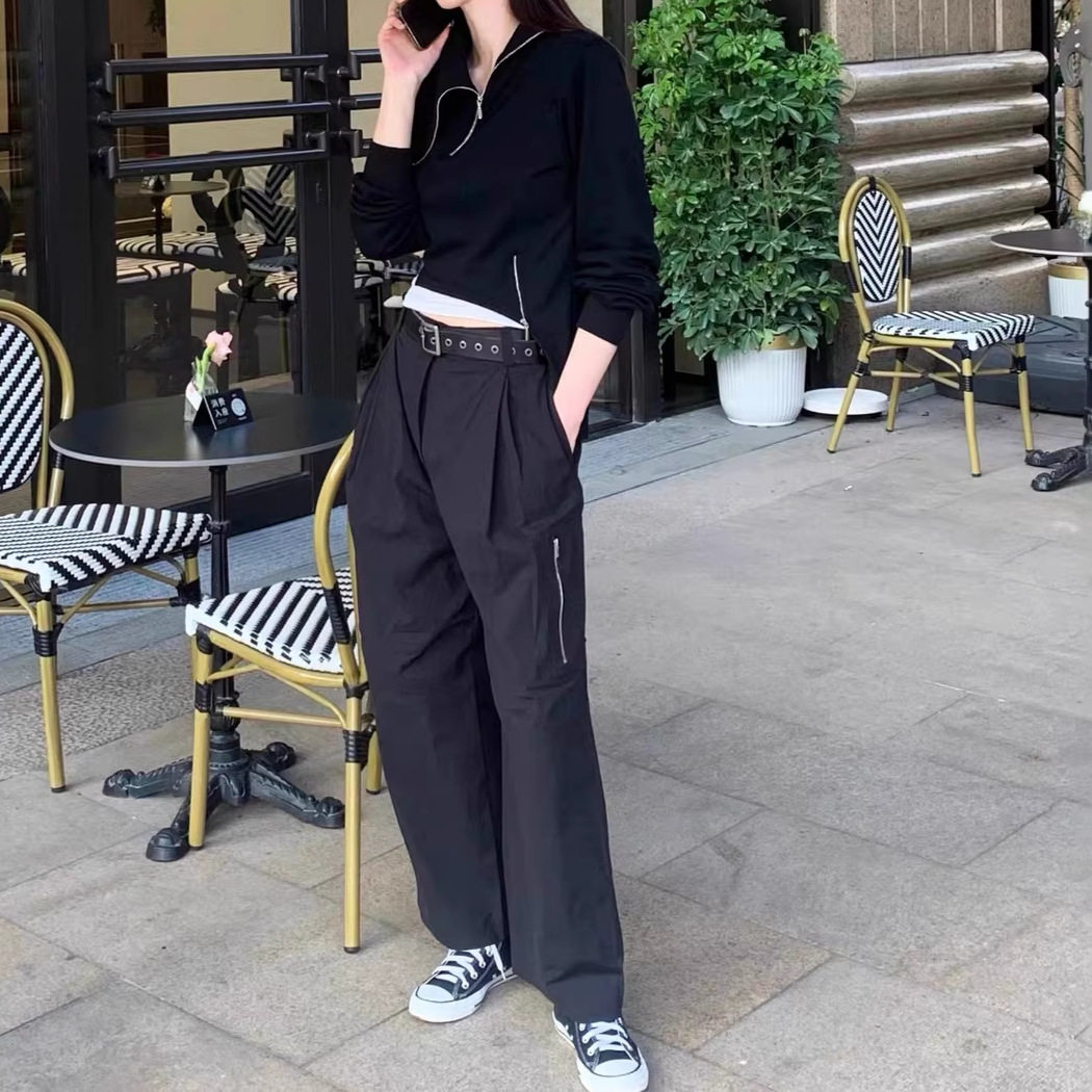 CS女装休闲版型桶形工装长裤黑色