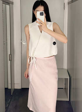 极简cosniu风女装休闲版型高长款裙浅粉色直筒2025亚麻混纺半身裙