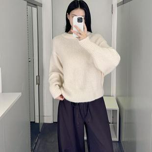 极简cosniu风长袖毛衣羊毛衫落肩长袖毛衣标准版型慵懒圆领落肩女