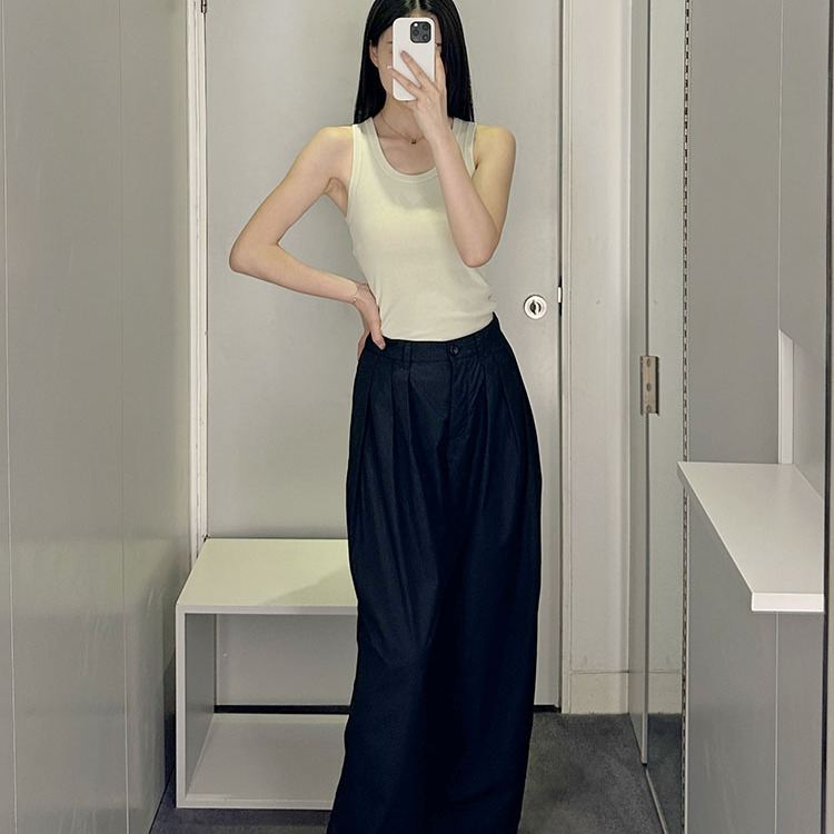 极简COS风女装休闲版型阔腿褶裥长裤黑色2025夏季西装裤吃通勤