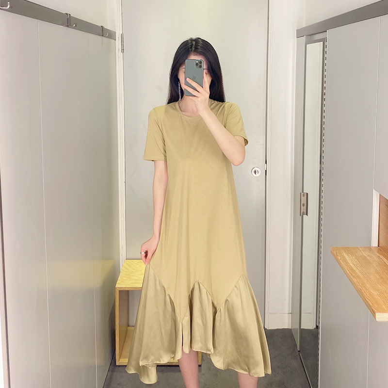 不规则鱼尾连衣裙通勤棉质