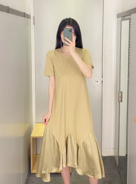 不规则鱼尾连衣裙通勤棉质