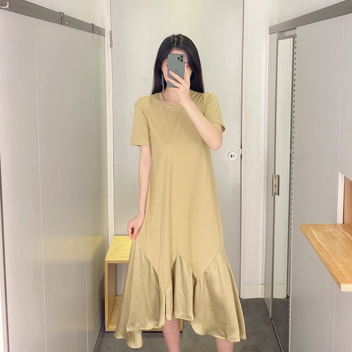不规则鱼尾连衣裙通勤棉质