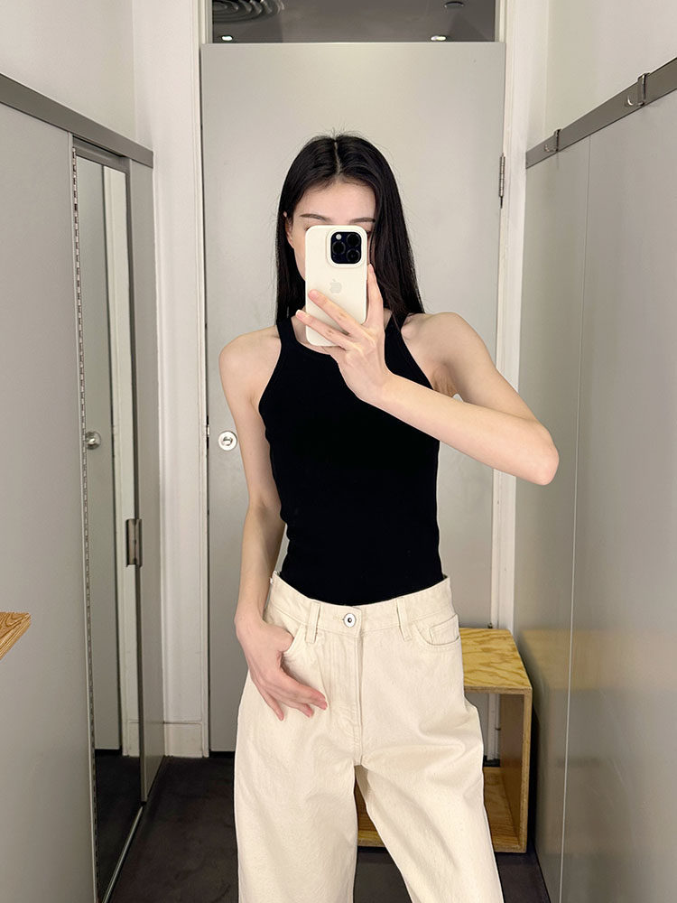 极简cos风修身版亲肤贴身无袖针织黑色打底23夏季新款通勤女背心