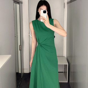 极简COS风女装 背心连衣裙扭结设计感长裙 休闲绿色针织无袖 T恤无袖